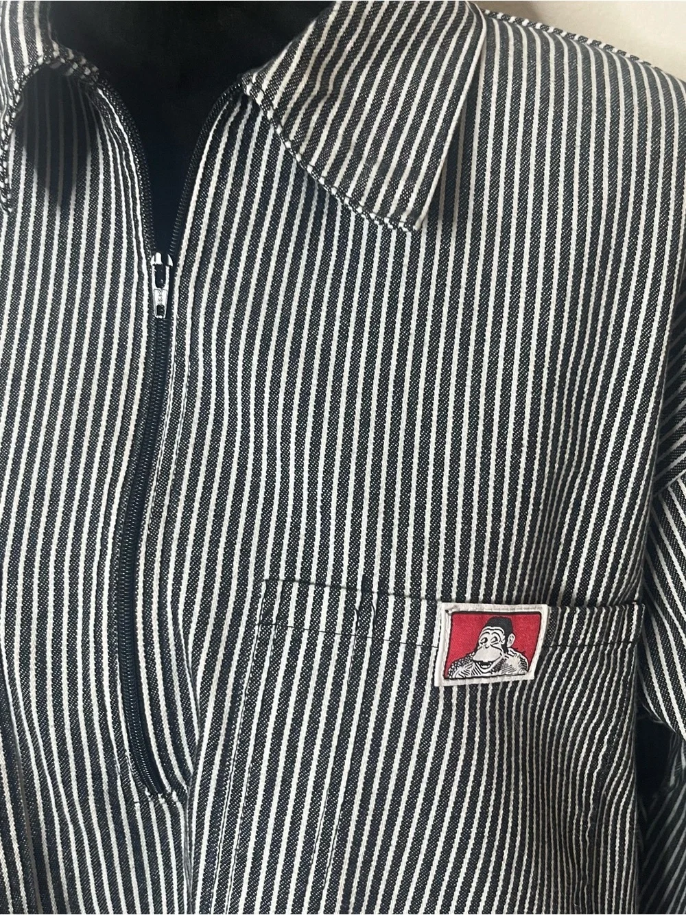 Ben Davis Men’s Blue White Railroad Striped Half Zip Long Sleeve Shirt Sz XL